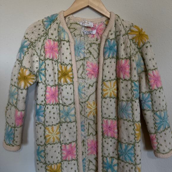 Rare Vtg Lilly of California Hand Knit Granny Square Open-Front Cardigan XS/S - Picture 6 of 10